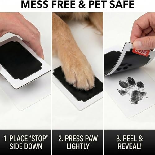 Inkless Pet Paw & Nose Print Kit, Wood Frame Keepsake Gift Set | 3 Inkless Pads, 6 Cards, Hinged Double Wood Frame, 2 Leather Fur Keychains, New Pet, Milestone & Memorial Keepsake