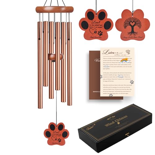 VENBEEL Dog Memorial Gifts for Loss of Dog, 28" Pet Memorial Wind Chime, Pet Loss Passing Away Remembrance Bereavement Gift - color: C-petpaw-gold