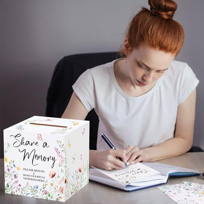 Fainne 50 Pcs Floral Share a Memory Cards with Celebration of Life Box Funeral Advice Cards Thank You Sympathy Holder Box Decor for Guest Funerals Memorial Service Farewell Remembrance Party Supplies - style: Foral