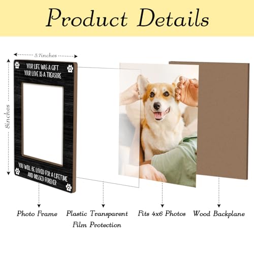 Dog Memorial Picture Frame Pet Memorial Frame, 4x6 Wooden Frame with Stand, Sympathy Gifts Pet Memorial Gifts For Loss Of Pet, Home Office Desk Shelf Decorations -50 - style: Pet Memorial