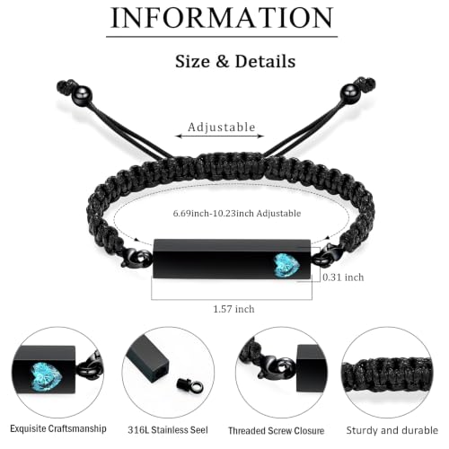 zeqingjw Vertical Bar Urn Bracelet for Ashes for Women Men Stainless Steel Cremation Jewelry Braided Rope Adjustable Keepsake Bracelets of Loved Ones Ash Holder Memorial Gift - color: Black-Light Blue