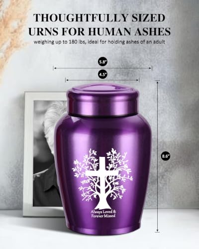Cremation Urns for Human Ashes Adult - Female Man Women Male | Burial Funeral Keepsake Urn Large up to 180 lbs - color: Purple