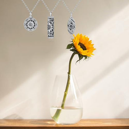 Flower Cute Animal Sterling Silver Pendant Urn Ashes Necklace for Women BF0709 - color: Ball *Sunflower