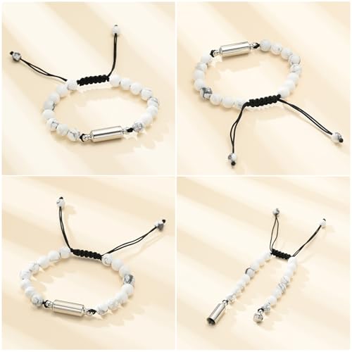 Hearbeingt Cremation Jewelry Urn Bracelet for Ashes Braided Rope Beads - color: White-2