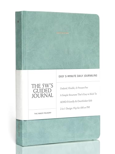 Quick & Easy Daily Guided Journal for Women | Low Pressure Self-Care and Wellness Journal with Prompts – 2 Sided AM & PM Entries and Brain Dump | Anxiety Relief Item & ADHD Friendly Gift - The 5W's Guided Journal - color: Duck Egg Blue