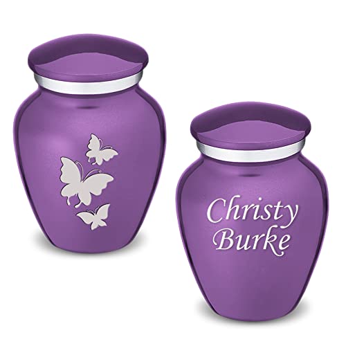 Embrace Keepsake Personalized Butterfly Cremation Urns for Human Ashes I Purple Funeral Urn for Men and Women with Double Side Engraving I 3.5 lbs - color: Purple