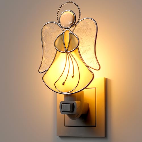Stained Glass Yellow Guardian Angel Night Lights Plug into Wall - color: Yellow Angel