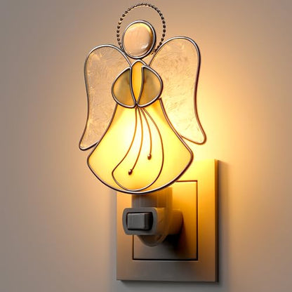 Stained Glass Yellow Guardian Angel Night Lights Plug into Wall - color: Yellow Angel