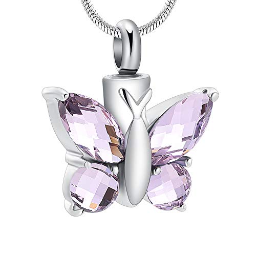 Butterfly Cremation Necklace for Ashes - Urn Neckalce for Ashes for Women Cremation Jewelry for Women - Ashes Keepsake Pendant Memorial Jewelry Gifts for A Loss of Loved Ones - color: Pink