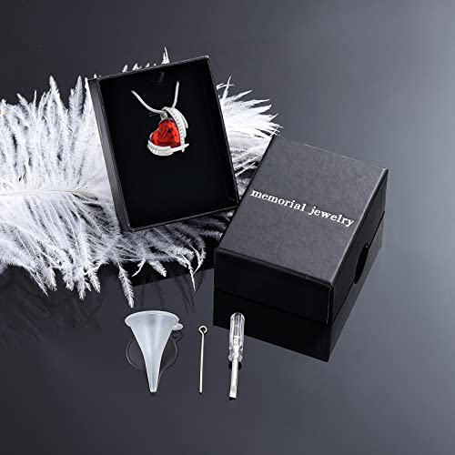 Heart Crystal Cremation Urn Necklace for Ashes, Stainless Steel Cremation Jewelry for Ashes Memorial Pendant Ashes Urn Necklace with Engraving and Filling Kit - color: Red Crystal
