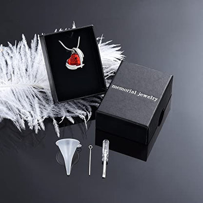 Heart Crystal Cremation Urn Necklace for Ashes, Stainless Steel Cremation Jewelry for Ashes Memorial Pendant Ashes Urn Necklace with Engraving and Filling Kit - color: Red Crystal