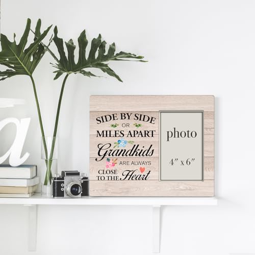 Grandparents Photo Frame Gifts, Side by Side or Miles Apart | Grandkids Are Always Close to the Heart, Picture Frame Gift for Grandpa and Grandma (Photo 4X6 Inches) - color: SIDE