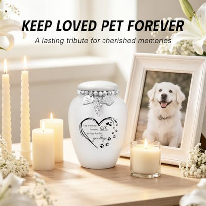 SOITIS Pet Urns for Cats Dog Urns for Ashes 4.8” Pet Urn Ceramic Small Urns - color: White Heart Paw