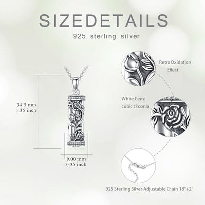 925 Sterling Silver Urn Necklace for Ashes, Teardrop/Tree of Life/Sunflower/Dragonfly/Sea Turtle/Celtic Knot/Elephant/Hummingbird Memorial Cremation Pendant Necklaces for Animal Human Ashes - color: H: Rose Flower