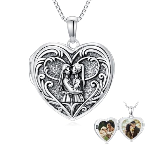 Poiuy Heart Locket Necklace for Women Photo Locket Necklace Gifts For Women | That Holds Pictures Locket Jewelry Anniversary Birthday Christmas Memento Gifts for Mom Daughter Women Girlfriend Sister - style: 02-sister