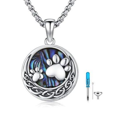 MEDWISE Wing/Paw Prints Urn Necklace for Ashes 925 Sterling Silver Necklace Guardian Angel Ashes Keepsake Memorial Urn Pendant Pet Cremation Jewelry for Ashes Memorial Jewelry for Dog Cat Pet Men - style: E-Paw Prints
