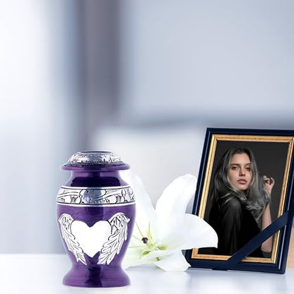 Angel Wings & Heart Cremation Urn (Red Shimmer, Large)' (Purple Glossy, Single - Miniatue) - color: Purple Glossy