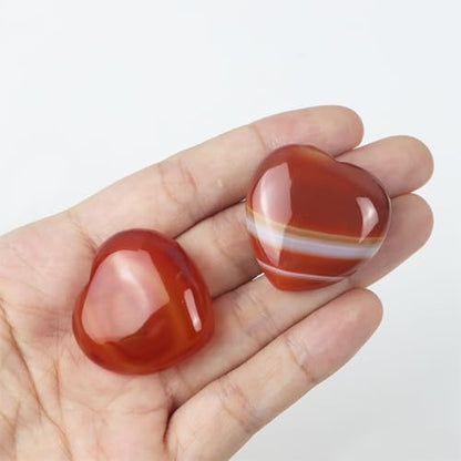 Red Agate Heart Worry Stones, 1.2 Inch, Set of 4 | Polished Heart Crystals, Palm and Pocket Stones, Reiki Meditation Accessories, Love Carved Stones, Crystal Gift Set - color: Red Agate