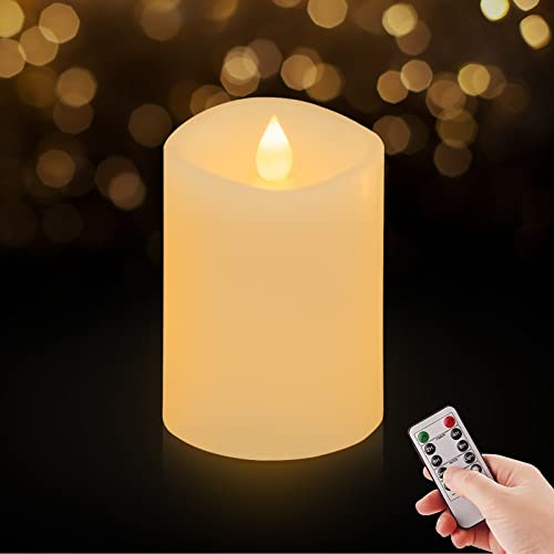 3x4 Flameless Candles Set of 1, 2AA Battery Life 600 Hours Battery Candles Flickering with Timer, 4 inch Flameless Candles with Remote for Indoor/Outdoor, Ivory - color: Ivory, size: 3"x4" - 1 Pack