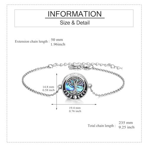 Sunflower/Tree of Life Urn Bracelet for Ashes 925 Sterling Silver Sunflower/Tree of Life Cremation Keepsake Pendant Locket Bracelet for Women Mom - style: Moon Phase Tree of Life