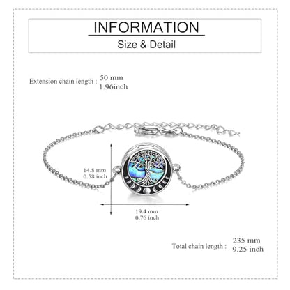Sunflower/Tree of Life Urn Bracelet for Ashes 925 Sterling Silver Sunflower/Tree of Life Cremation Keepsake Pendant Locket Bracelet for Women Mom - style: Moon Phase Tree of Life