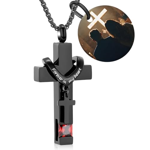 Oinsi Black Cross Urn Necklace For Ashes Of Loved Ones With Birthstone Always In My Heart Cremation Jewelry Keepsake Pendant Women Men - color: Customize-Image