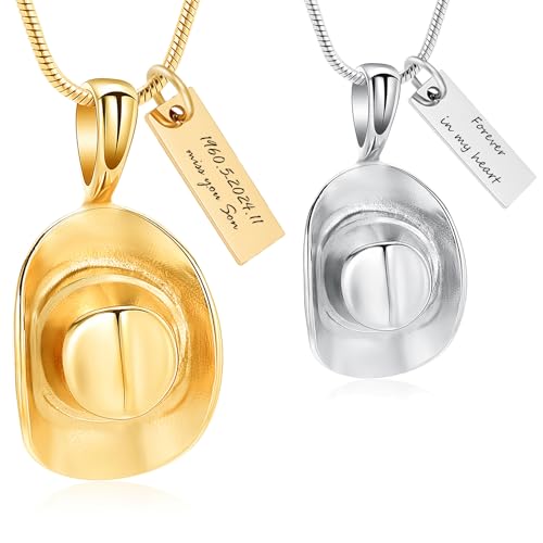Hearbeingt Cowboy Hat Urn Necklace for Ashes Cremation Jewelry - color: Customize A