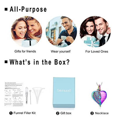 Imrsanl Heart Cremation Urn Necklace Pendant for Human Ashes - A Piece of My Heart Lives in Heaven Memorial Keepsakes Cremation Jewelry - color: Locket-Colorful