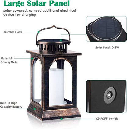 TomCare Flickering Flame Solar Lights Outdoor Metal Hanging Lantern, 2 Pack - size: 2 Pack, style: Gorgeous-Bronze