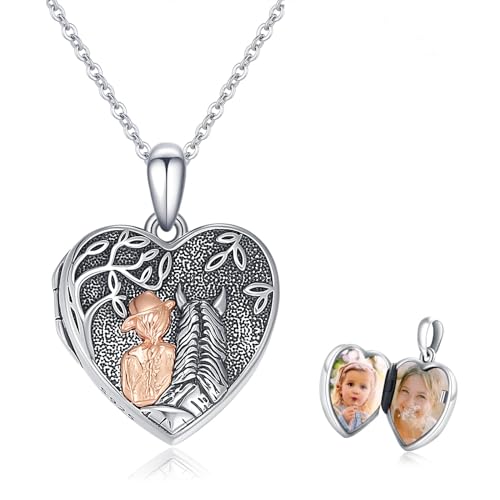 Locket Necklace for Women 925 Sterling Silver Celtic Locket Pendant Necklace Moonstone/Turquoise/Black Agate Heart Shaped Locket Necklace Jewelry Gifts for Women - style: Horse Heart