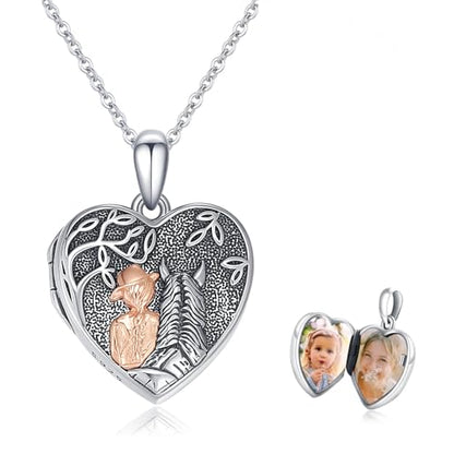 Locket Necklace for Women 925 Sterling Silver Celtic Locket Pendant Necklace Moonstone/Turquoise/Black Agate Heart Shaped Locket Necklace Jewelry Gifts for Women - style: Horse Heart