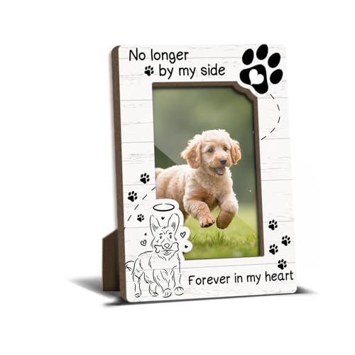 Dog Memorial Photo Frames Dog and Cat Loss Remembrance Gift Sympathy Gifts for Pet Lovers Condolence Present for Pet Owner No Longer by my Side Forever in my Heart Picture Frames 4x6 Photo - YY003 - color: white dog01