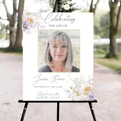 Purple Pink Flowers Funeral Welcome Sign, Celebration of Life Welcome Sign, in Loving Memory Sign, Celebration of Life Funeral Sign, Celebration of Life Sign, Memorial Sign with Photo #fR124 - color: Version #24