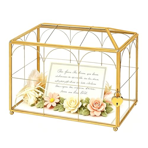 Wedding Glass Card Box with Slot, 10.2×6.1×7.9 Inch - color: Golden 10.2" x 6.1" x 7.9"