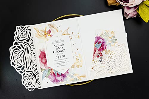 Laser Cutting Invitation Card Greeting Card Graduation Party Rose Flower Wedding Birthday Party Invitations Invitation Pocket With Envelope (White) | Greeting Card, Graduation Party, Rose Flower, Wedding Birthday Party Invitations, Invitation Pocket With