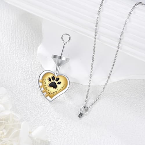 925 Sterling Silver Urn Necklace for Ashes, Teardrop/Tree of Life/Sunflower/Dragonfly/Sea Turtle/Celtic Knot/Elephant/Hummingbird Memorial Cremation Pendant Necklaces for Animal Human Ashes - color: M: Paw Print