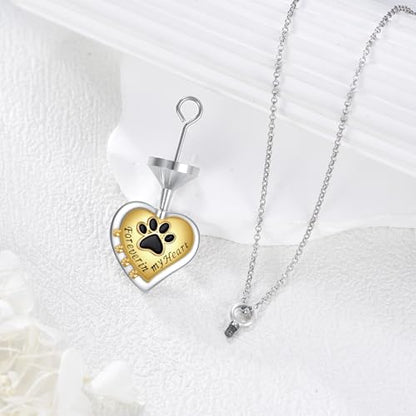 925 Sterling Silver Urn Necklace for Ashes, Teardrop/Tree of Life/Sunflower/Dragonfly/Sea Turtle/Celtic Knot/Elephant/Hummingbird Memorial Cremation Pendant Necklaces for Animal Human Ashes - color: M: Paw Print
