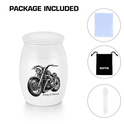 SOITIS Mini Urns Stainless Steel Decorative Cremation Keepsake for Ashes 1.57 Small Urns Memorial Ashes Urn with Black Motorcycle - Riding in Heaven