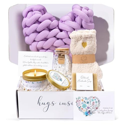 Sympathy Gift Baskets for Loss of Loved One Mother Father Husband Mom Dad, Memorial Condolences Bereavement Grief Gifts for Loss, Miscarriage Gifts for Mothers Women Care Package Box w/Purple Pillow