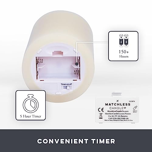 Matchless Candle Co. Flameless Moving Flame Pillars, Unscented Wax Melted Edge, AA Batteries - color: Ivory