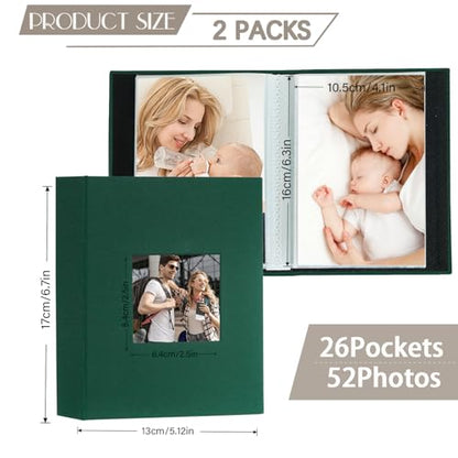Artmag Mini Photo Album 4x6 50 Pockets 2 Pack, Linen Cover with Front Window Album Each Holds 52 Vertical Photos for Family Wedding Baby Children (Dark Green) - color: Dark Green, size: 50 Pockets/2PKS