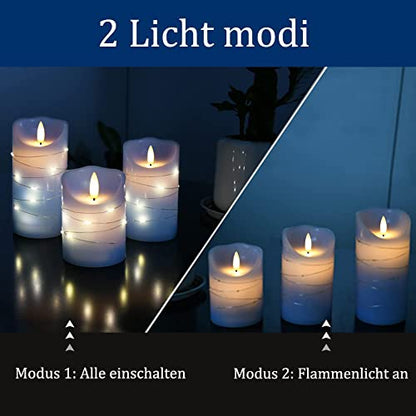 danip Sky Blue LED Flameless Candle, with Embedded Star String, 3-Piece Set of LED Candles, with 11 Button Remote Control, 24-Hour Timer Function, Dancing Flames, Real Wax, Battery Powered. - color: Sky BlueZ#1*3