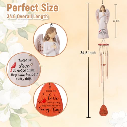 Angel Memorial Wind Chimes, Memorial Sympathy Wind Chime Gifts for Loss of Loved One, Healing Gifts for Grieving Friend or Family, in Memory of Mother Father Brother Sister
