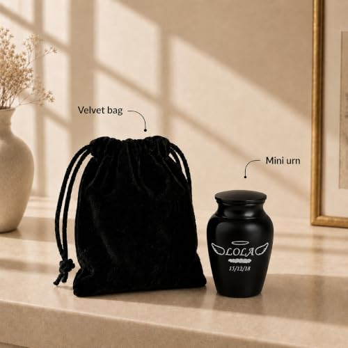 Personalized Cremation Keepsake Pet Ashes & Fur Mini Urn Waterproof with Airtight with Airtight Closure Customized Text Engraving Vase Container Memorial Dog (Angel Wings & Halo)