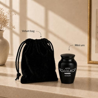 Personalized Cremation Keepsake Pet Ashes & Fur Mini Urn Waterproof with Airtight with Airtight Closure Customized Text Engraving Vase Container Memorial Dog (Angel Wings & Halo)