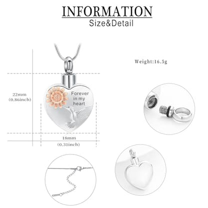 Urn Necklace for Ashes Sunflower Cross Necklace Cremation Jewelry Ashes Necklace for Human Women Pets Sunshine Pendant Keepsake Jewelry for Ashes - color: Bird-Rose gold