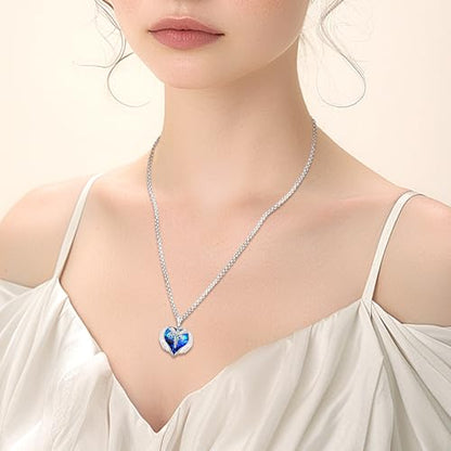 Angel Wings Necklace 925 Sterling Silver Guardian Angel Nurse RN Caduceus Pendant Charm Crystal Angel Jewelry Gifts for Women - style: G-Angel Wings-Nurse-RN-Blue