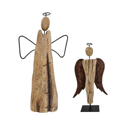 Rustic Wood Angel Figurine Hand Craved Sculpture Tabletop Decor Statue Home - size: 10.8" H,8.25" H