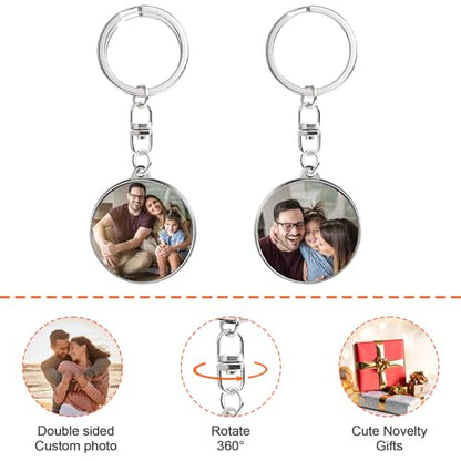 Double Sided Custom Keychain With Picture Alloy Color Printing Personalized Photo Keychain Customizable Text Gifts - color: B-round