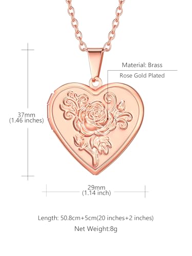 Custom4U Personalized Heart Locket Necklace with Pictures,Sunflower/Angel Wings/Heart Shaped Lockets Custom Photo,Gold/Rose Gold/White Lockets That Holds Picture,Customized Memorial Jewelry for Women - color: C-Heart-Rose Gold(Locket Only)